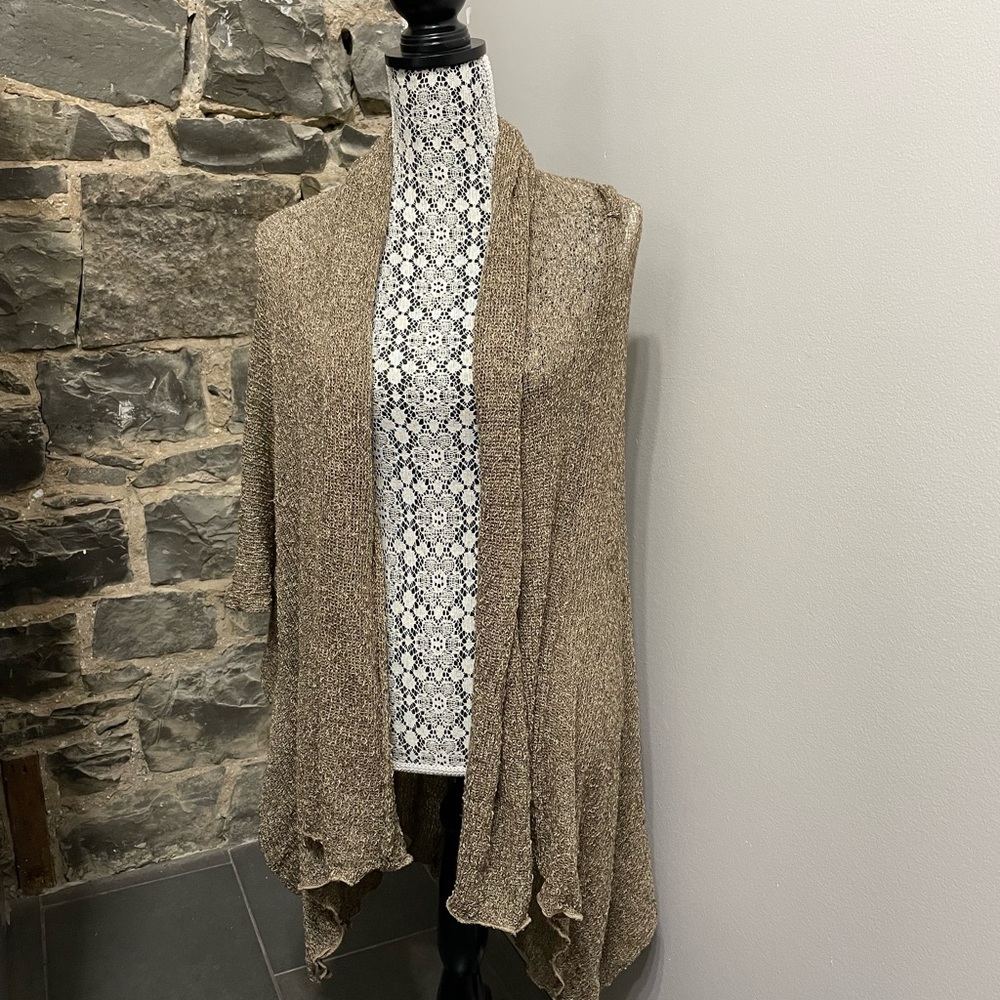 Sharanel Brown Open Front Mesh Cardigan